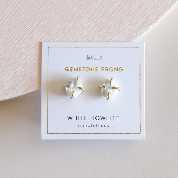 White Howlite Gemstone Prong Earrings